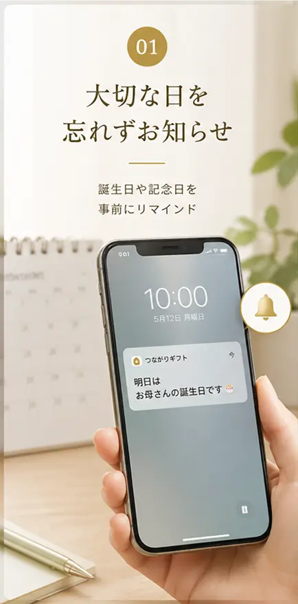 01 大切な日を忘れずお知らせ｜誕生日や記念日を事前にリマインド