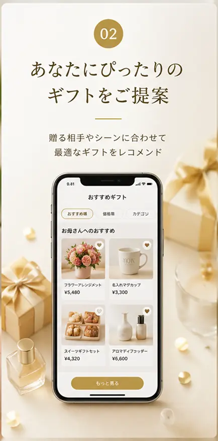 02 あなたにぴったりのギフトを提案｜贈る相手やシーンに合わせて最適なギフトをレコメンド
